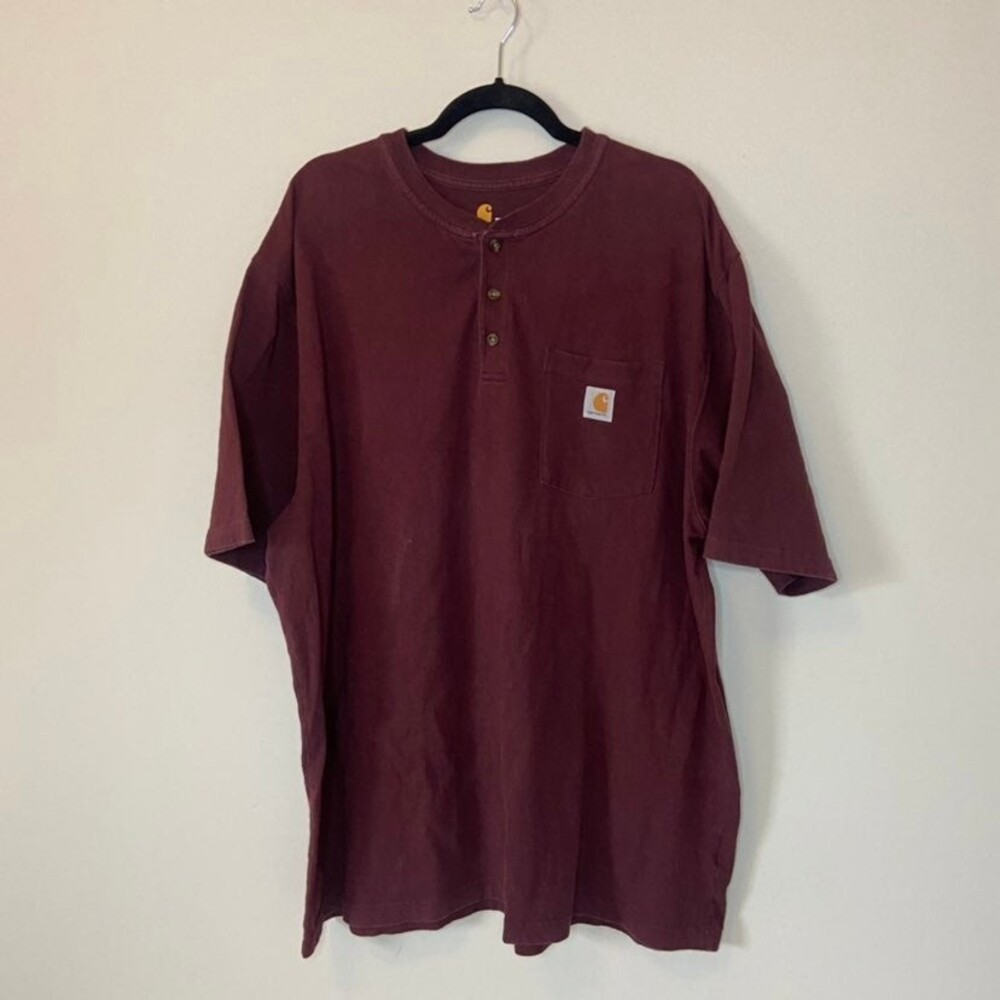 Carhartt Red Burgundy Henley Tee Shirt Size 2XL